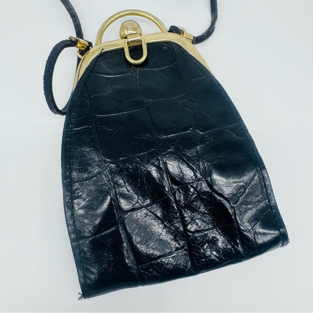 Ann Taylor Made in Italy Croc Print Kiss-lock Framed Crossbody Bag